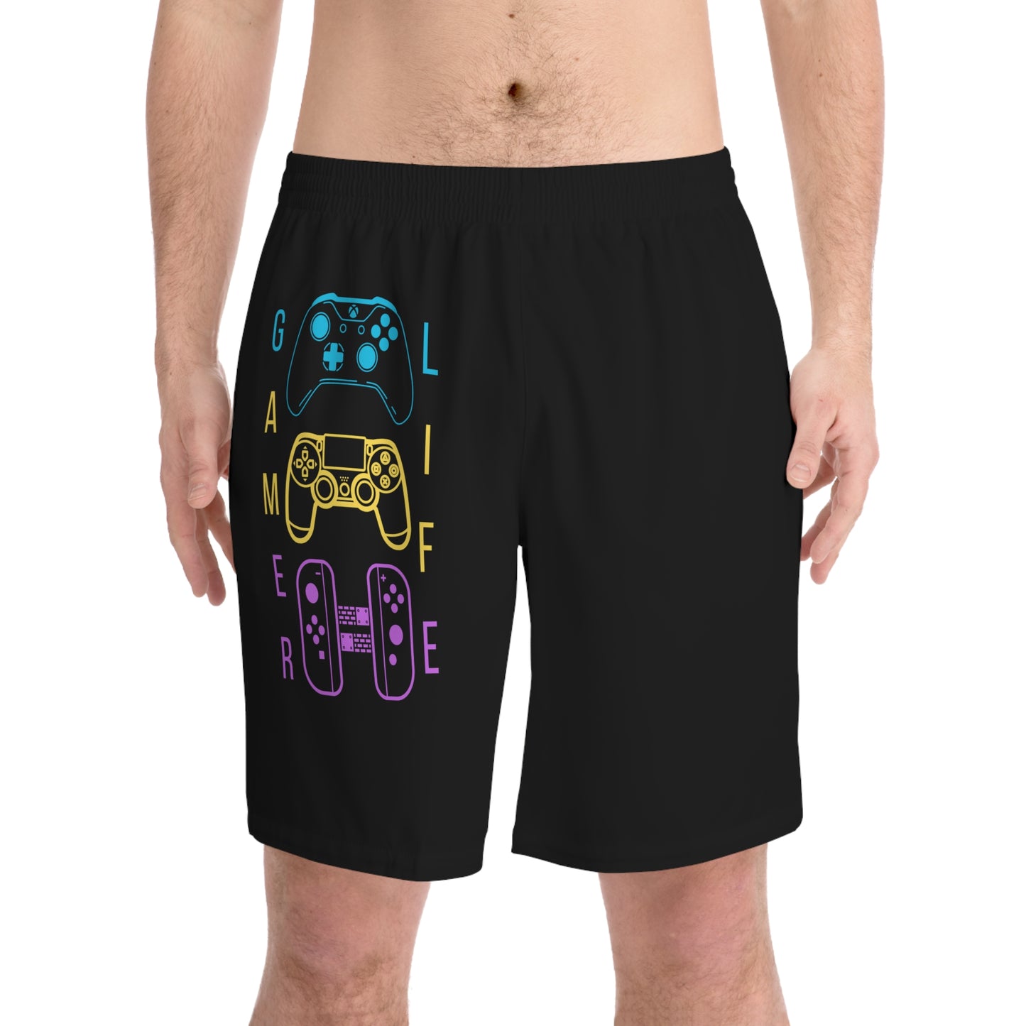 Gamer Life, Controllers Version, Men's Elastic Beach Shorts