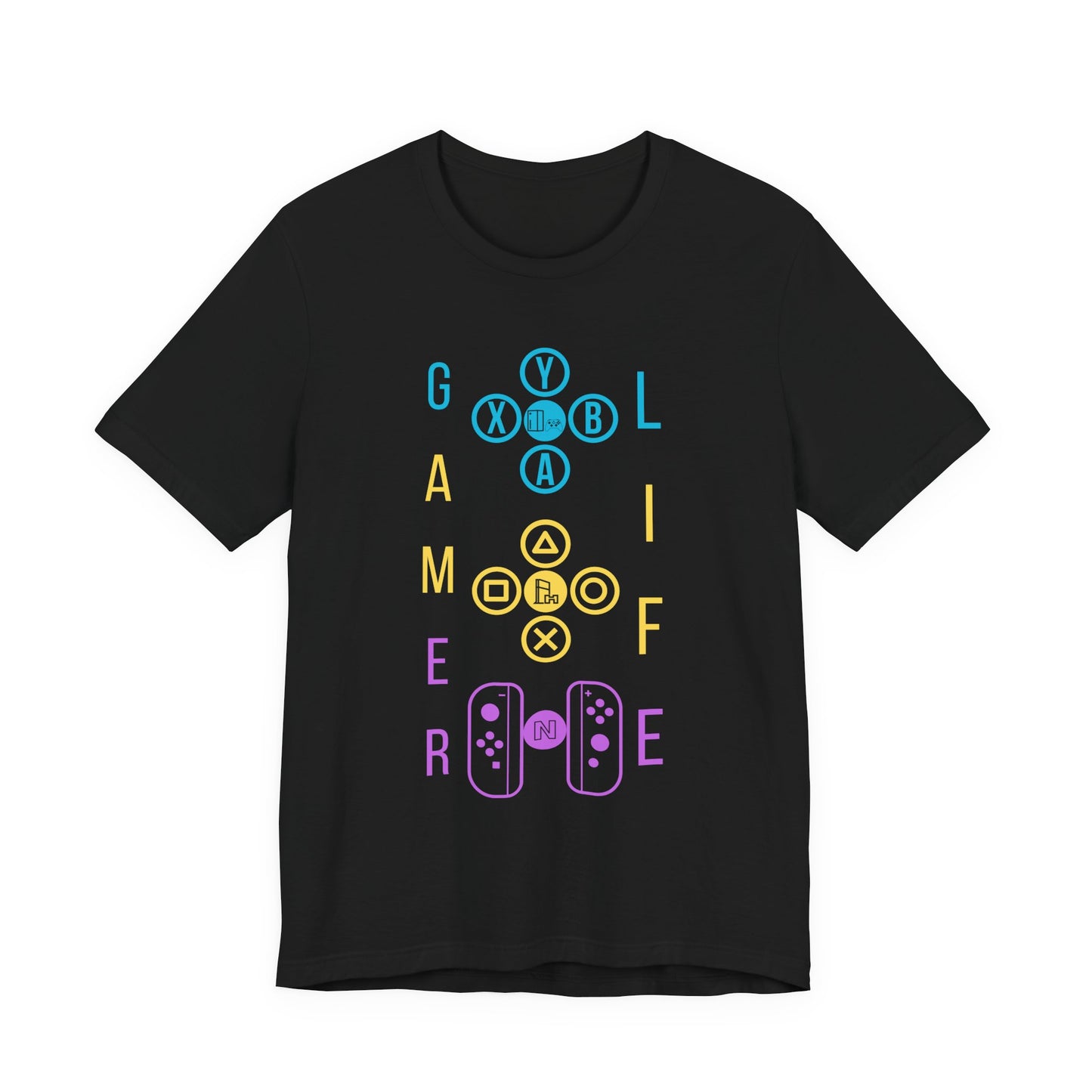 Gamer Life, Buttons Version, Unisex, Black Jersey, Short Sleeve Tee