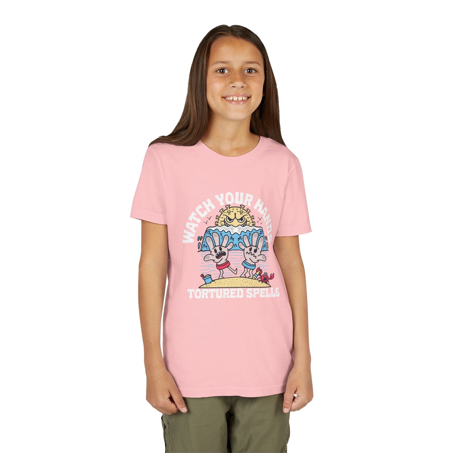 Watch Your Hands (Wash Your Hands, Coronavirus Reference), Youth, Black/White Short Sleeve Tee