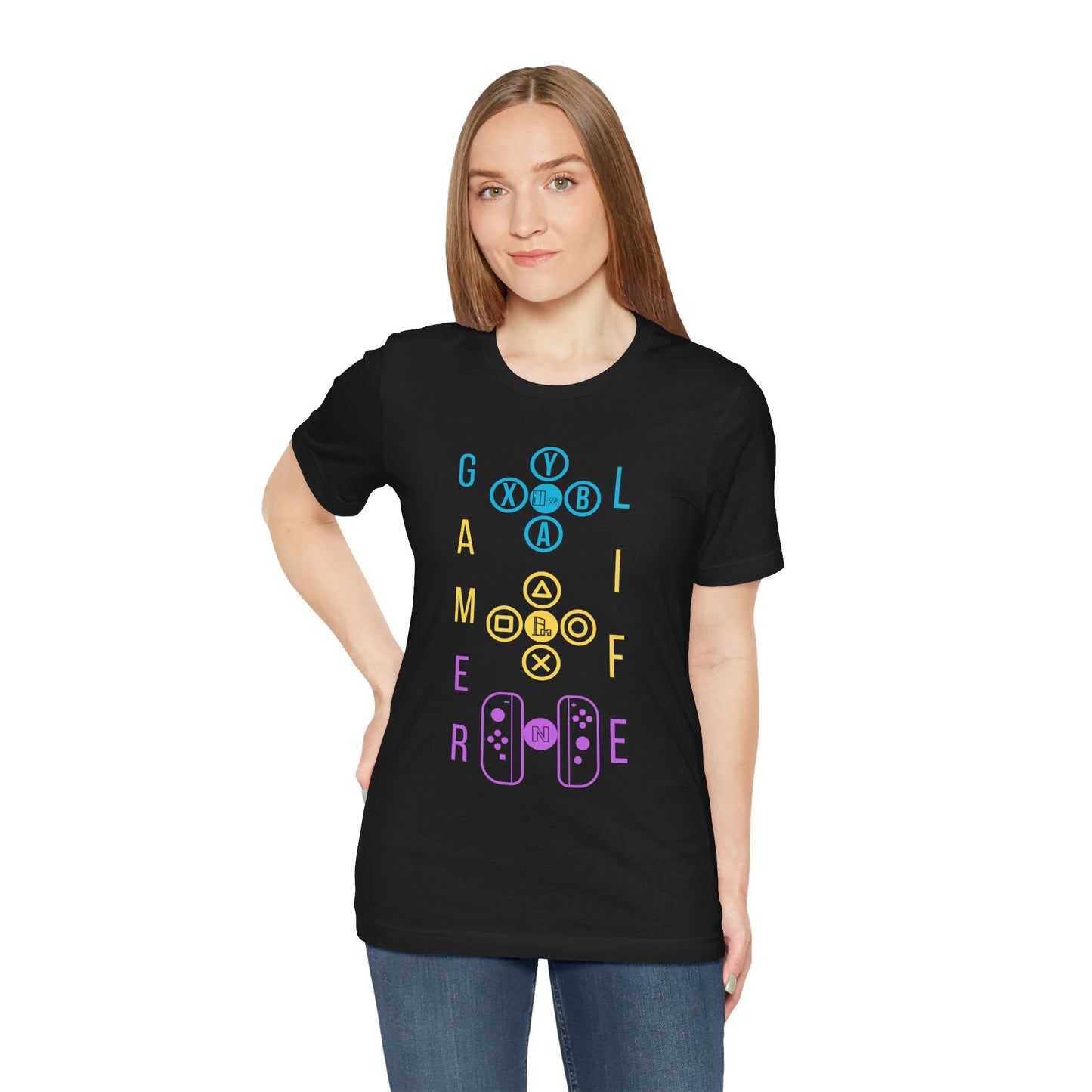 Gamer Life, Buttons Version, Unisex, Black Jersey, Short Sleeve Tee