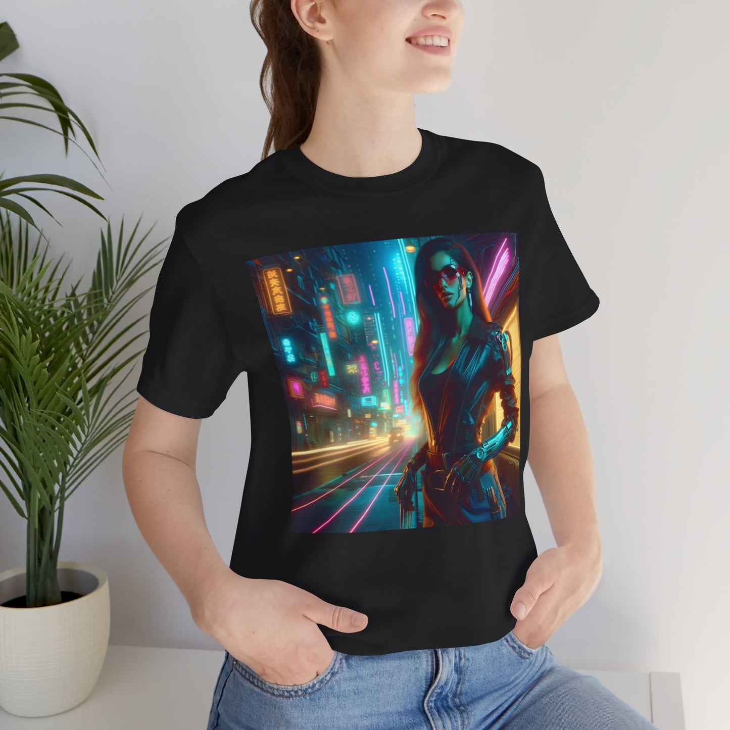 Cyber Lady, Unisex, Black Jersey, Short Sleeve Tee