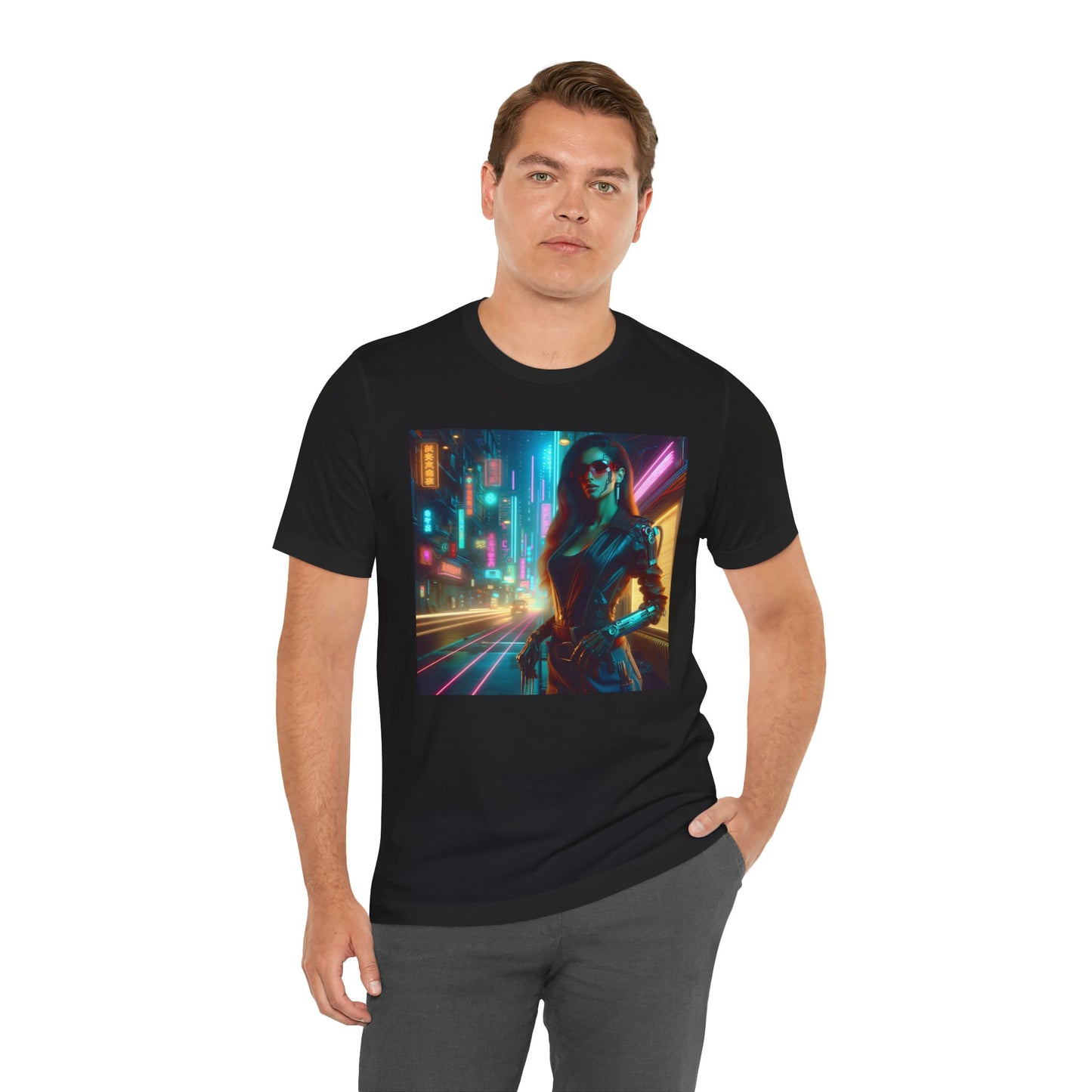Cyber Lady, Unisex, Black Jersey, Short Sleeve Tee