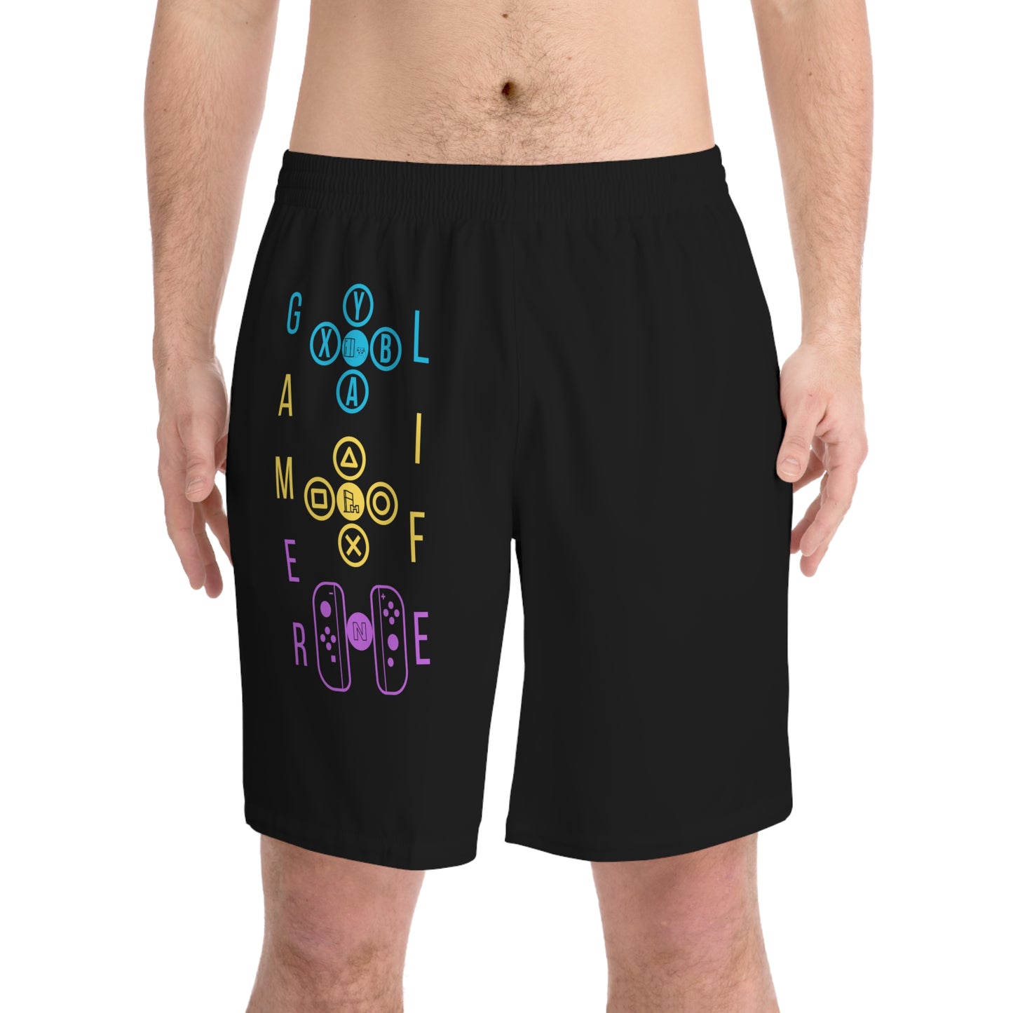 Gamer Life, Buttons Version, Men's Elastic Beach Shorts