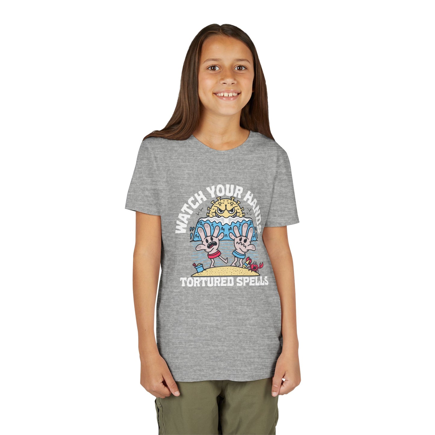 Watch Your Hands (Wash Your Hands, Coronavirus Reference), Youth, Black/White Short Sleeve Tee