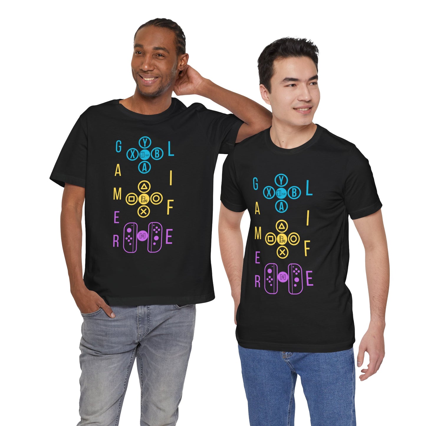 Gamer Life, Buttons Version, Unisex, Black Jersey, Short Sleeve Tee
