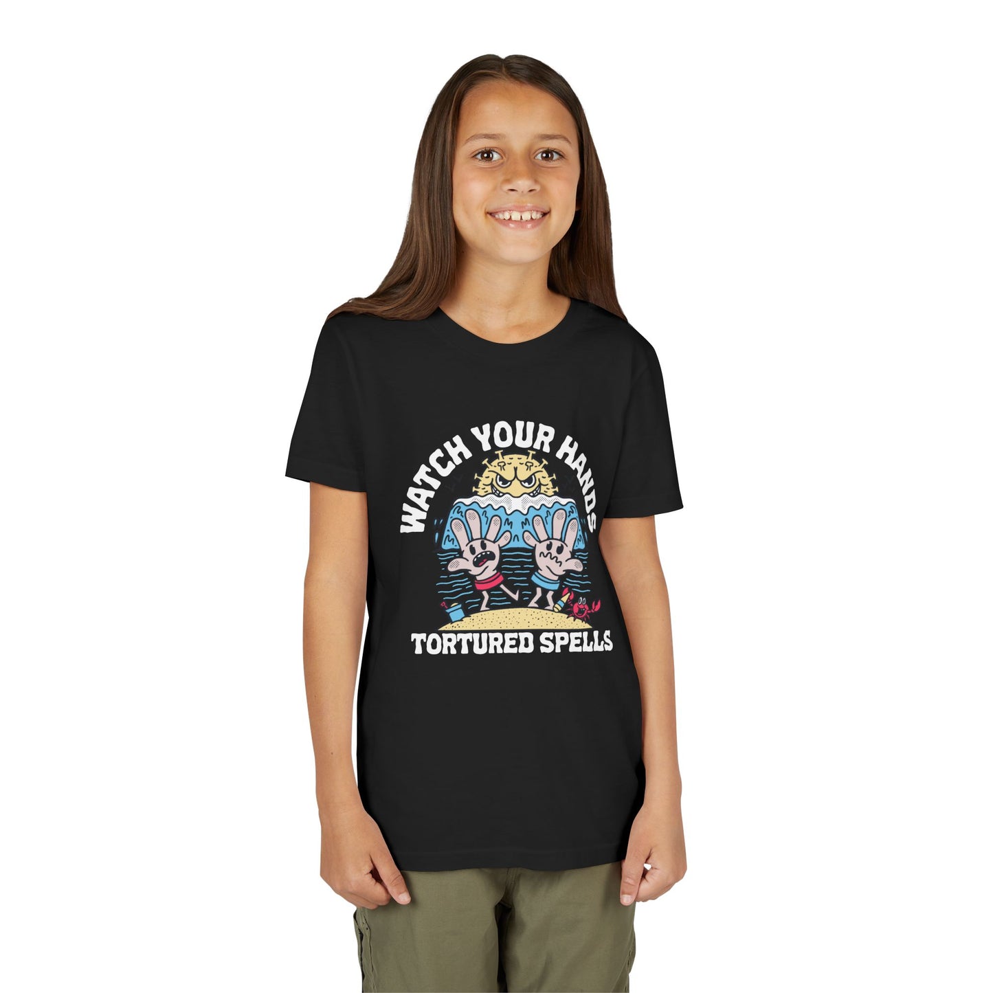 Watch Your Hands (Wash Your Hands, Coronavirus Reference), Youth, Black/White Short Sleeve Tee