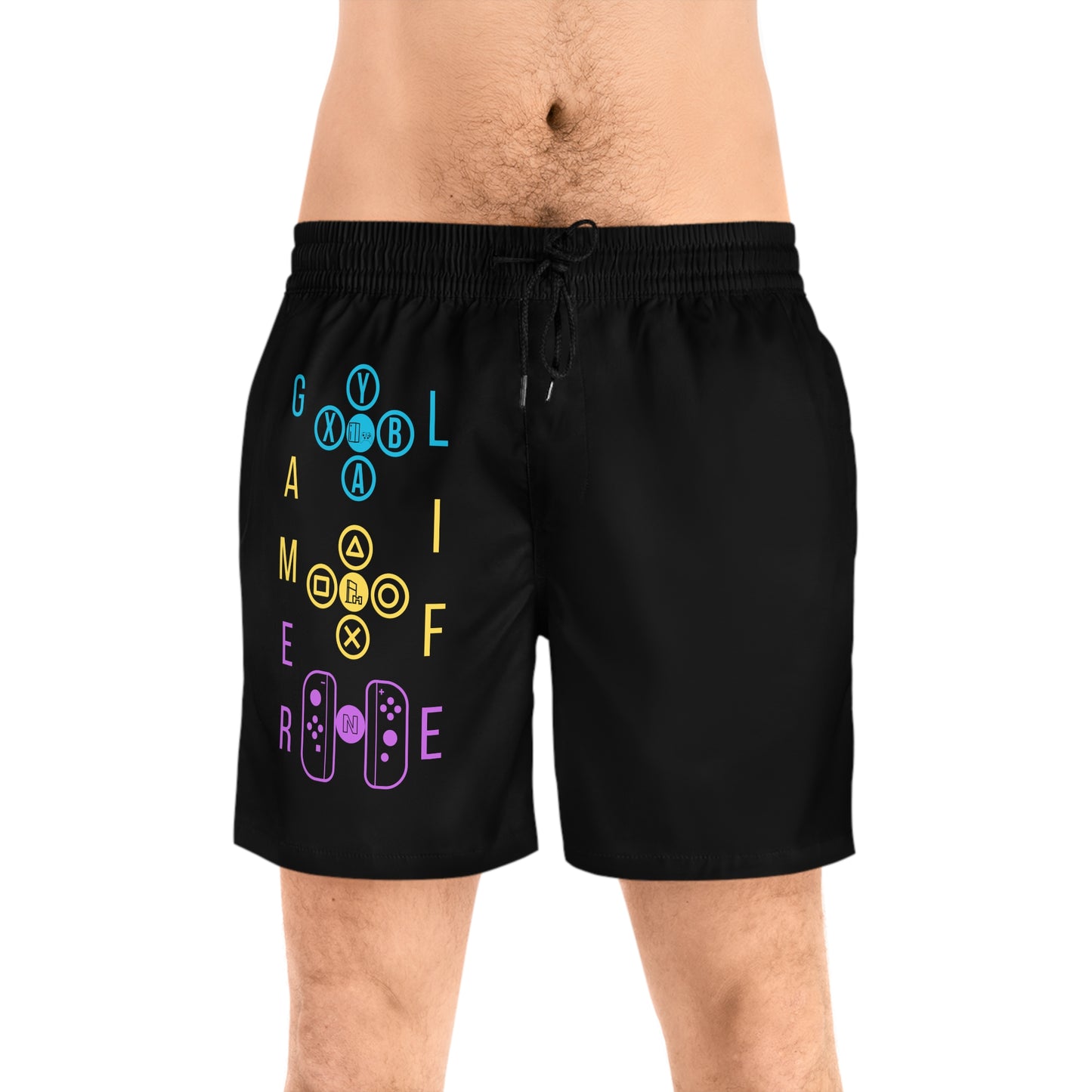 Gamer Life, Buttons Version, Men's Mid-Length Swim Shorts