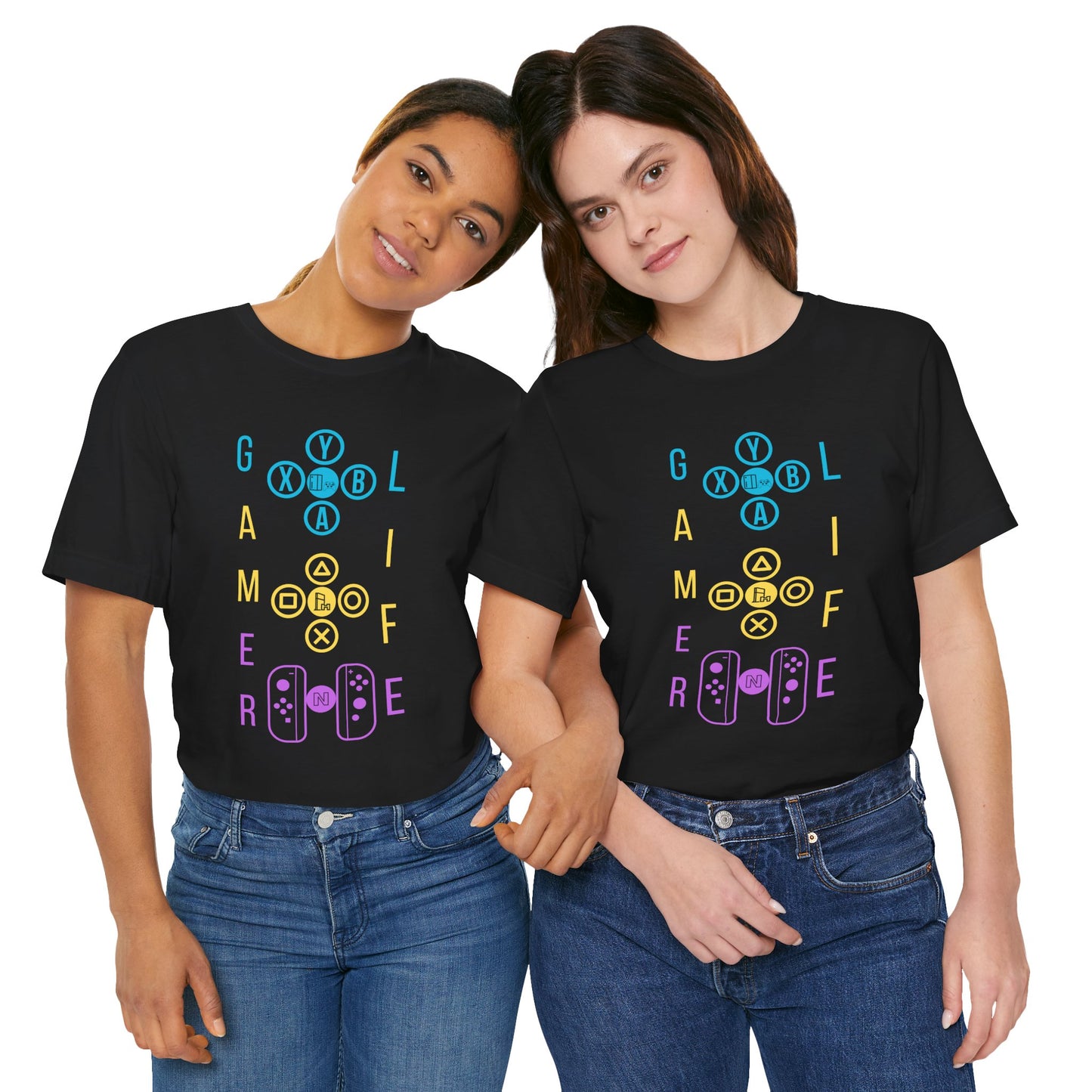 Gamer Life, Buttons Version, Unisex, Black Jersey, Short Sleeve Tee