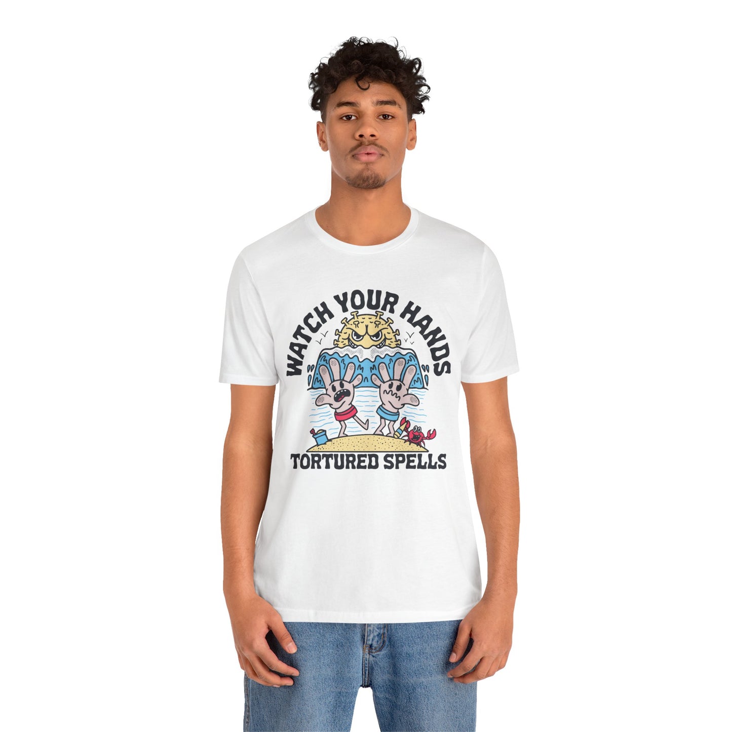 Watch Your Hands (Wash Your Hands, Coronavirus Reference), Unisex, White/Black Jersey, Short Sleeve Tee