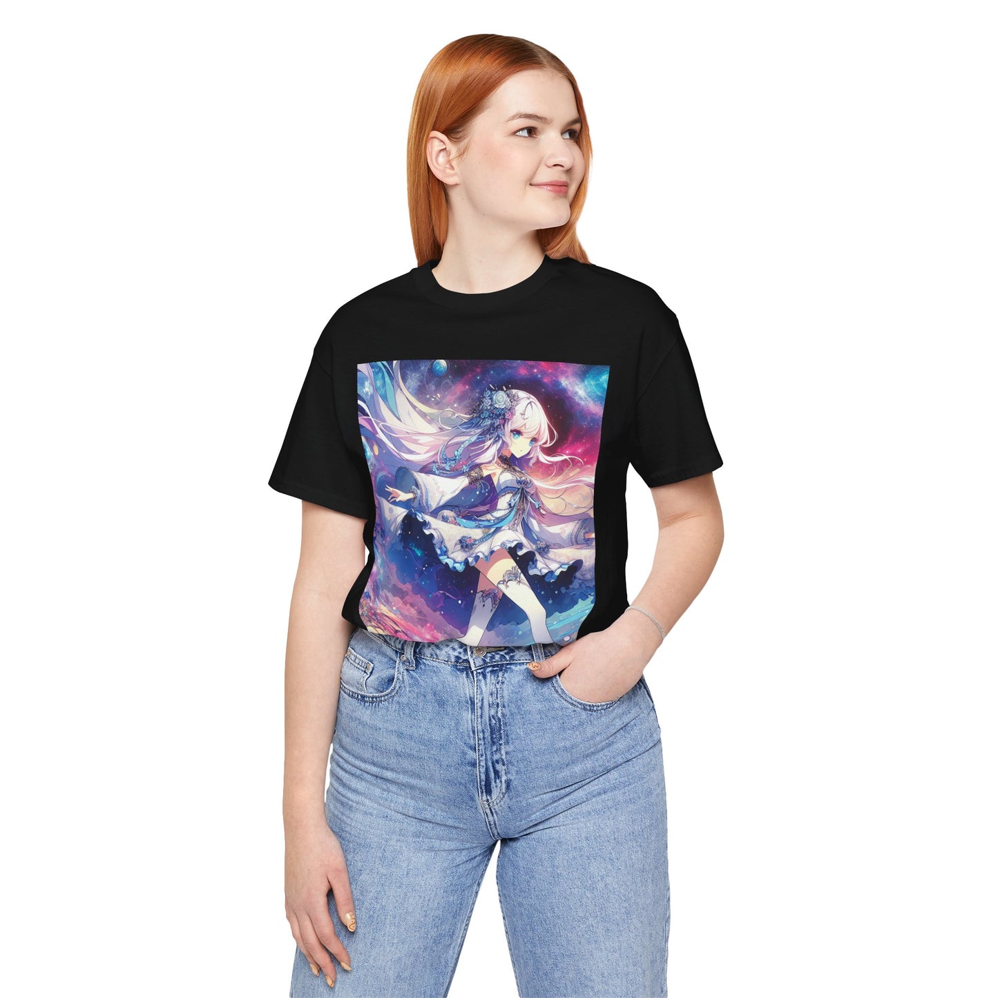 Anime Space Girl, Unisex, Black Jersey, Short Sleeve Tee