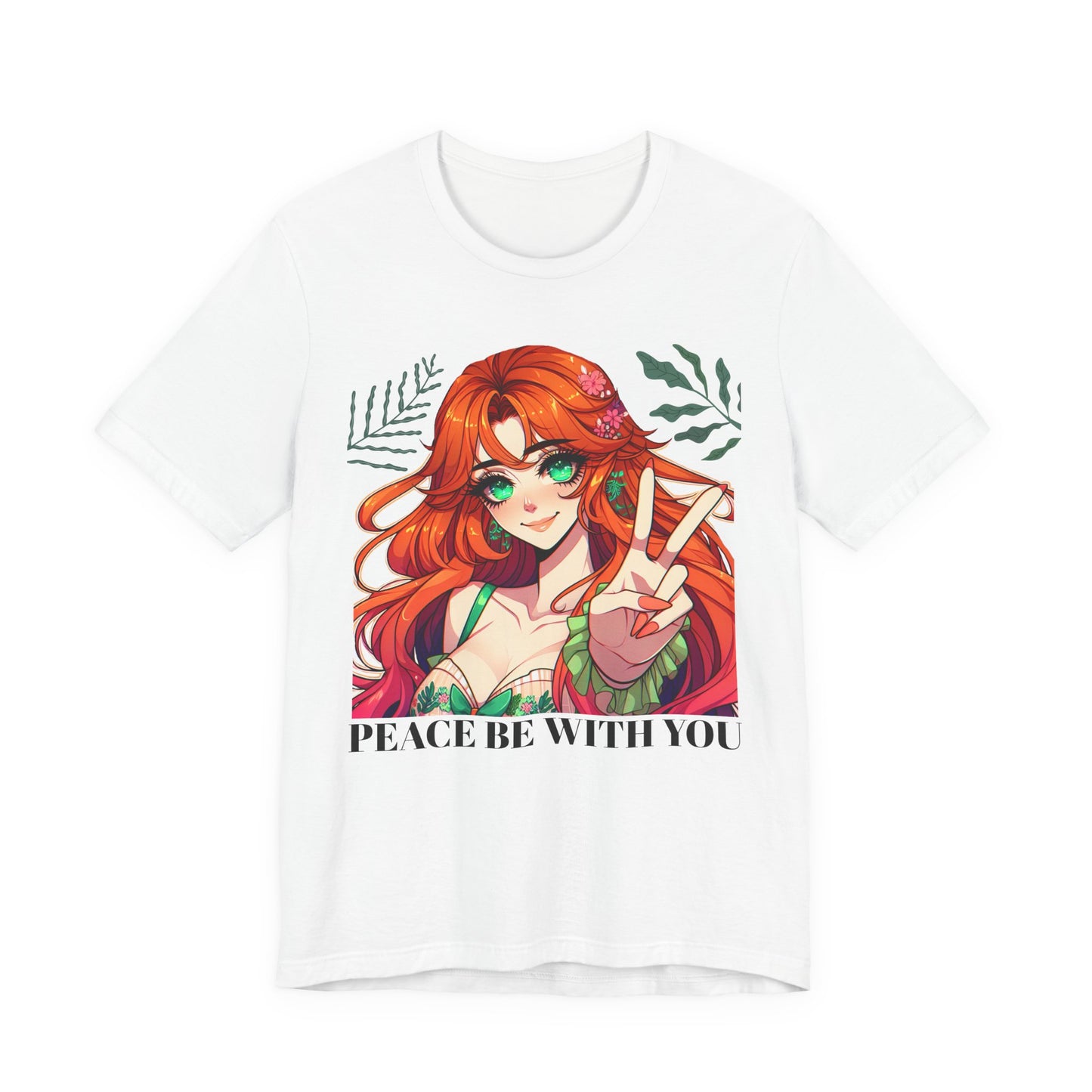 Anime 'PEACE BE WITH YOU' Gal, Unisex, Black Jersey, Short Sleeve Tee