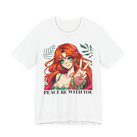 Anime 'PEACE BE WITH YOU' Gal, Unisex, Black Jersey, Short Sleeve Tee