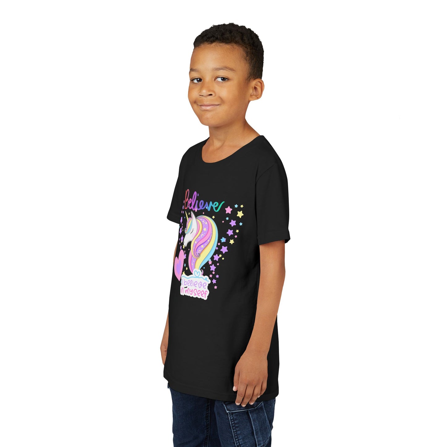 Unicorn, Youth, White/Black/Gray Short Sleeve Tee, Digitally-Printed by Awkward Styles