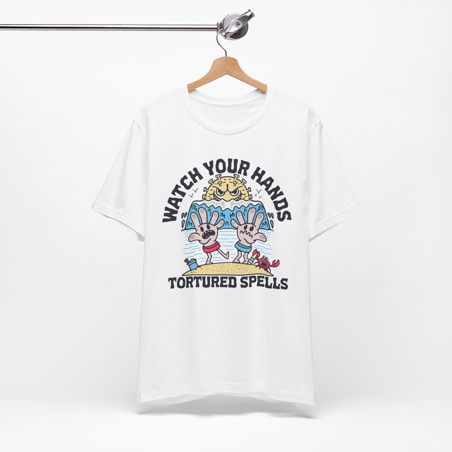 Watch Your Hands (Wash Your Hands, Coronavirus Reference), Unisex, White/Black Jersey, Short Sleeve Tee