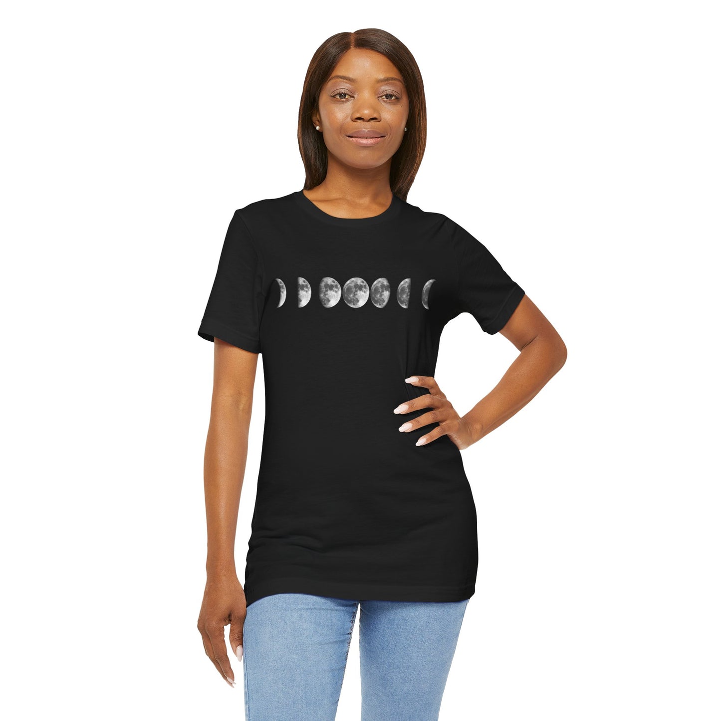 Moon Phases, Unisex, Black Jersey Short Sleeve Tee