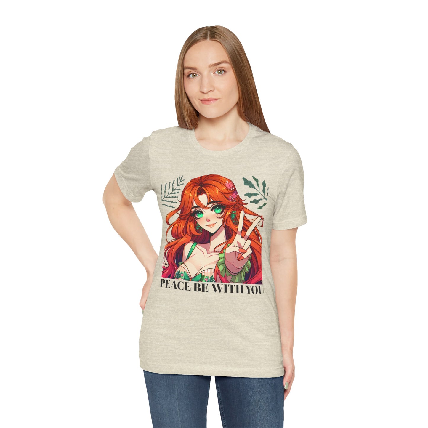 Anime 'PEACE BE WITH YOU' Gal, Unisex, Black Jersey, Short Sleeve Tee