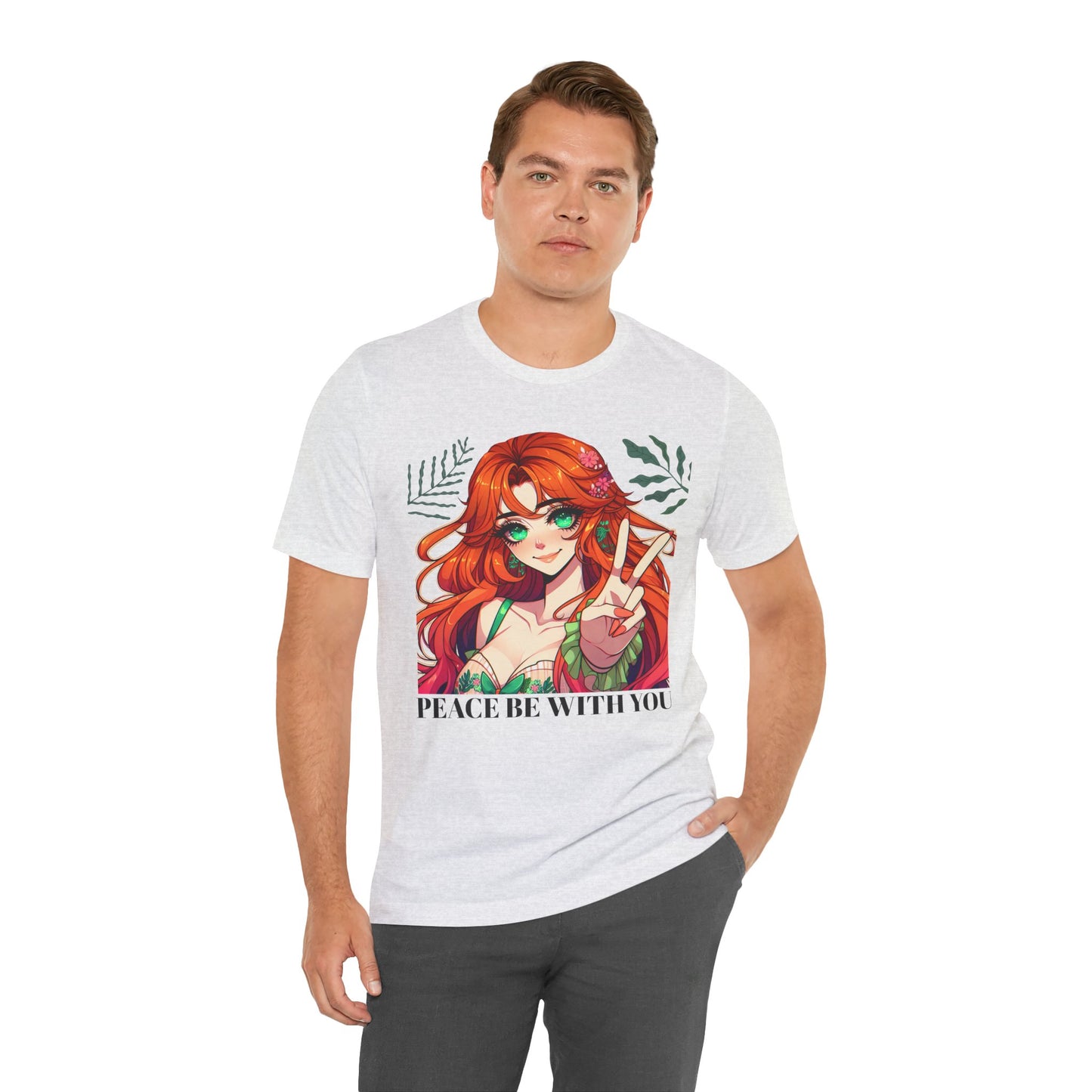 Anime 'PEACE BE WITH YOU' Gal, Unisex, Black Jersey, Short Sleeve Tee