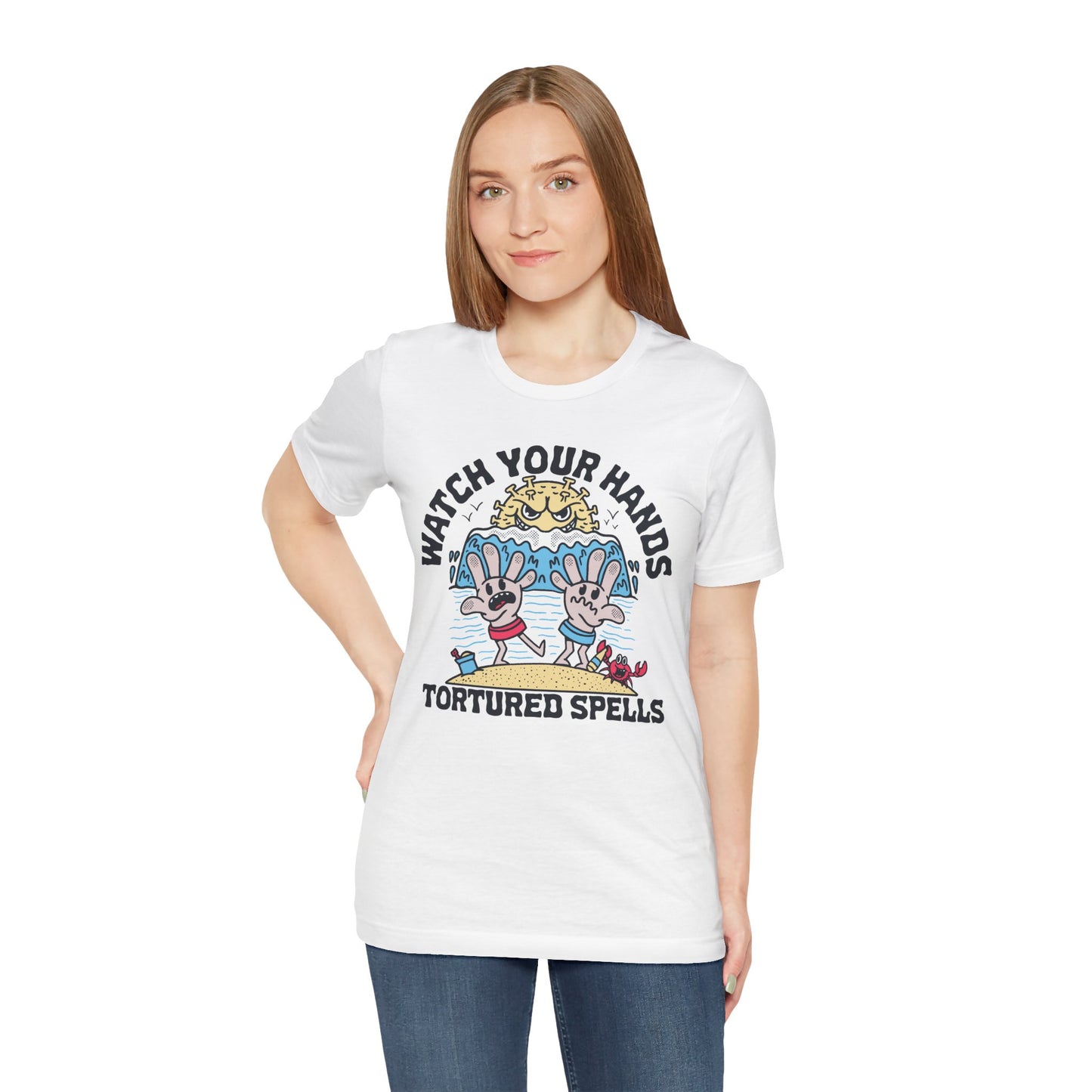 Watch Your Hands (Wash Your Hands, Coronavirus Reference), Unisex, White/Black Jersey, Short Sleeve Tee