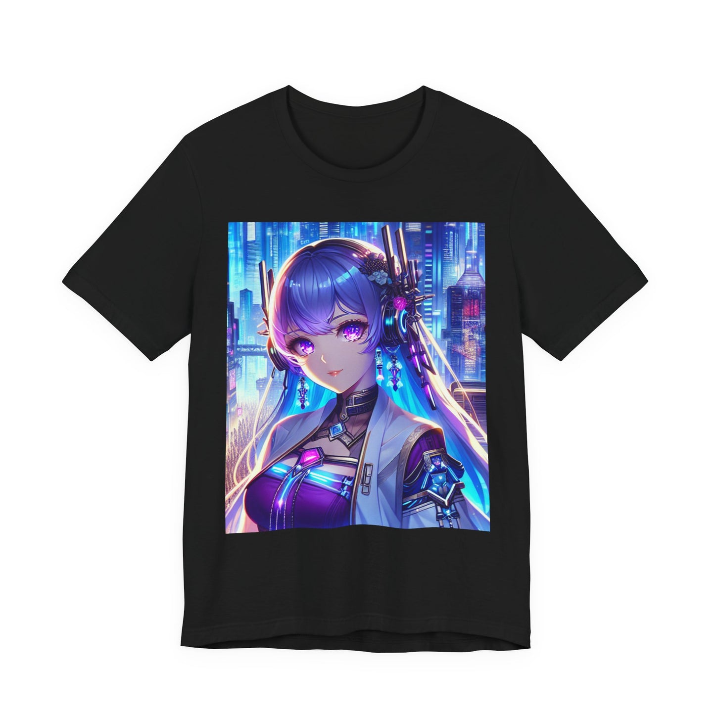 Anime Cyber-punk Gal, Unisex, Black Jersey, Short Sleeve Tee
