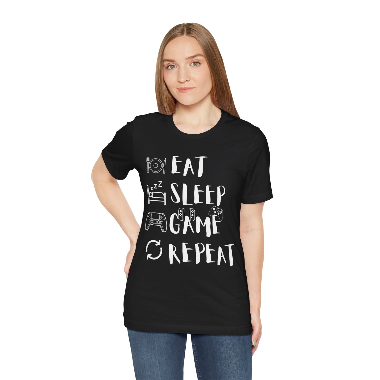 Gaming Repeat Tee, Unisex, Black Jersey, Short Sleeve Tee