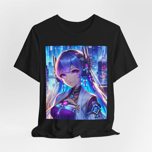Anime Cyber-punk Gal, Unisex, Black Jersey, Short Sleeve Tee