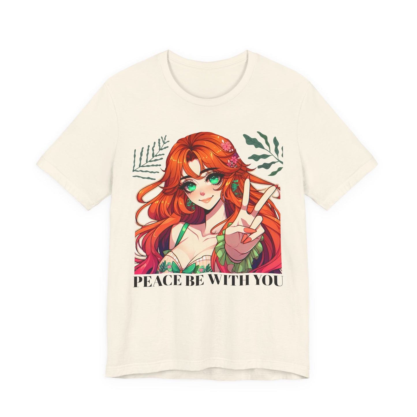 Anime 'PEACE BE WITH YOU' Gal, Unisex, Black Jersey, Short Sleeve Tee