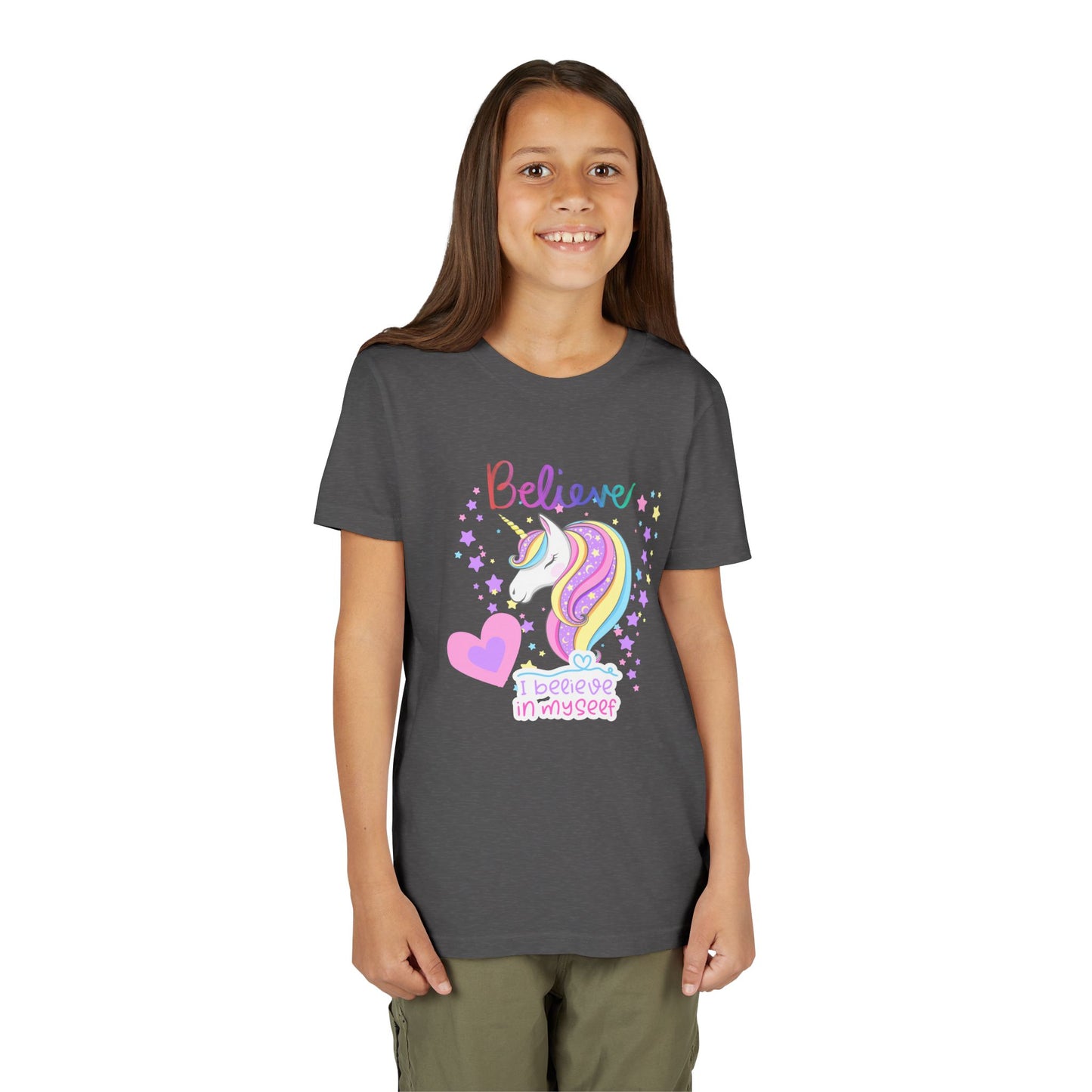 Unicorn, Youth, White/Black/Gray Short Sleeve Tee, Digitally-Printed by Awkward Styles