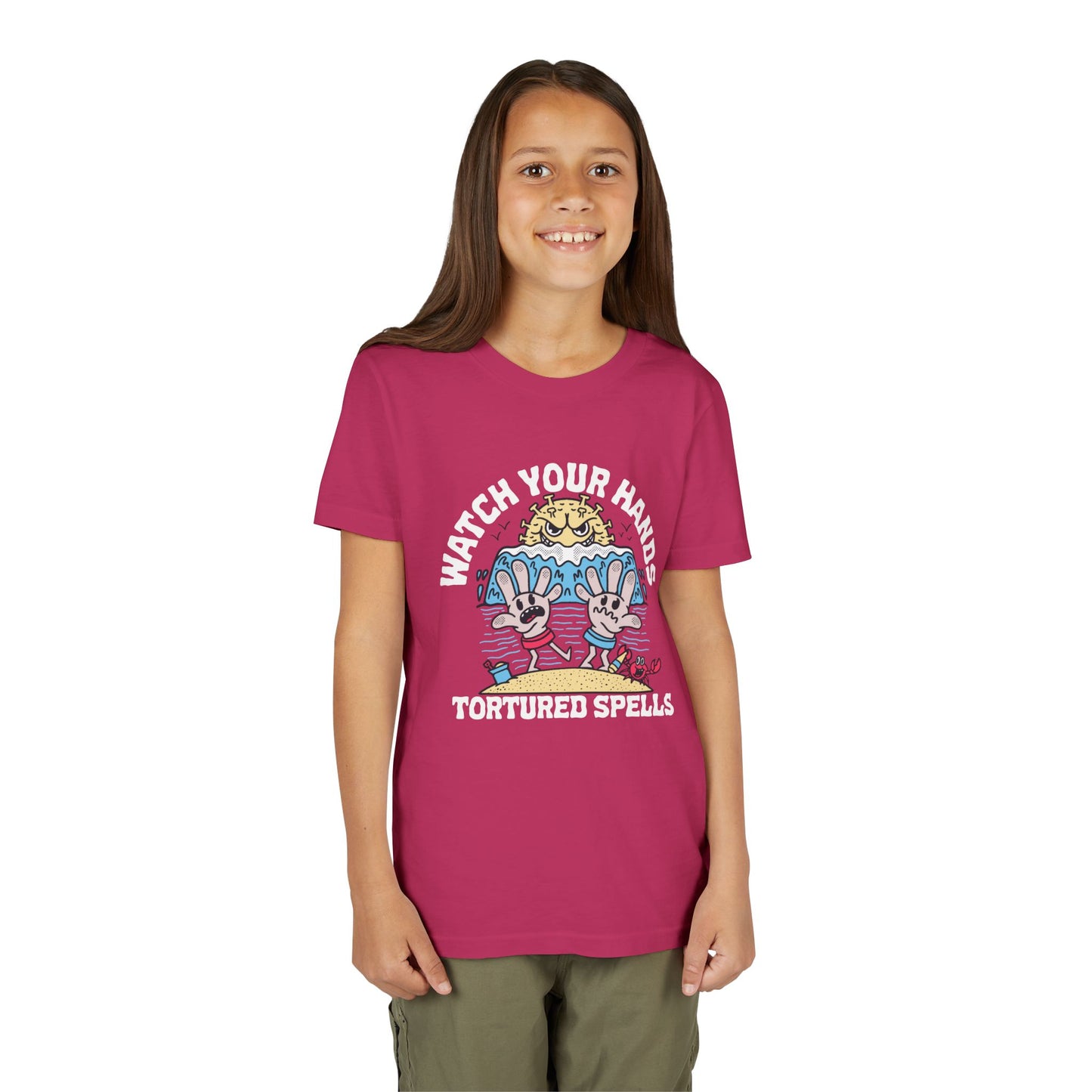 Watch Your Hands (Wash Your Hands, Coronavirus Reference), Youth, Black/White Short Sleeve Tee