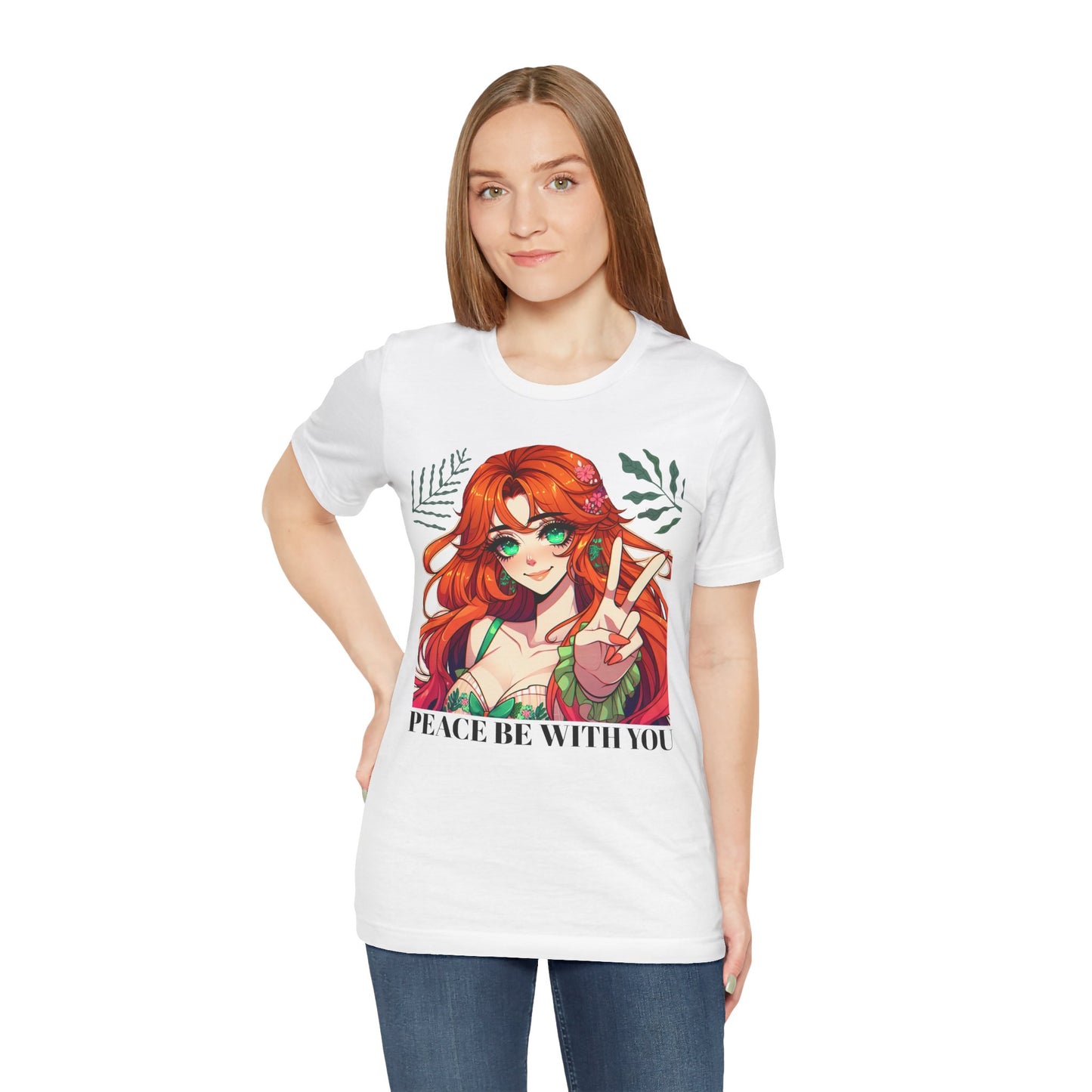 Anime 'PEACE BE WITH YOU' Gal, Unisex, Black Jersey, Short Sleeve Tee