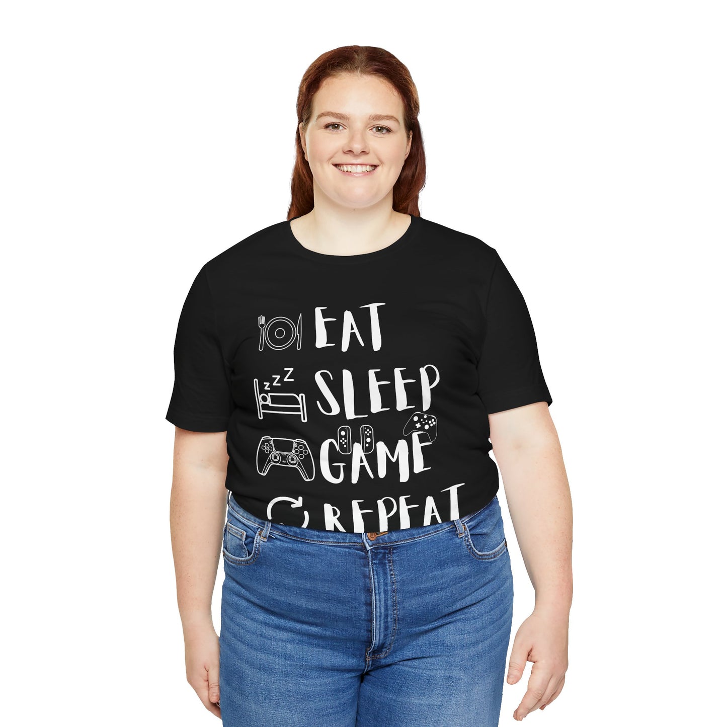 Gaming Repeat Tee, Unisex, Black Jersey, Short Sleeve Tee