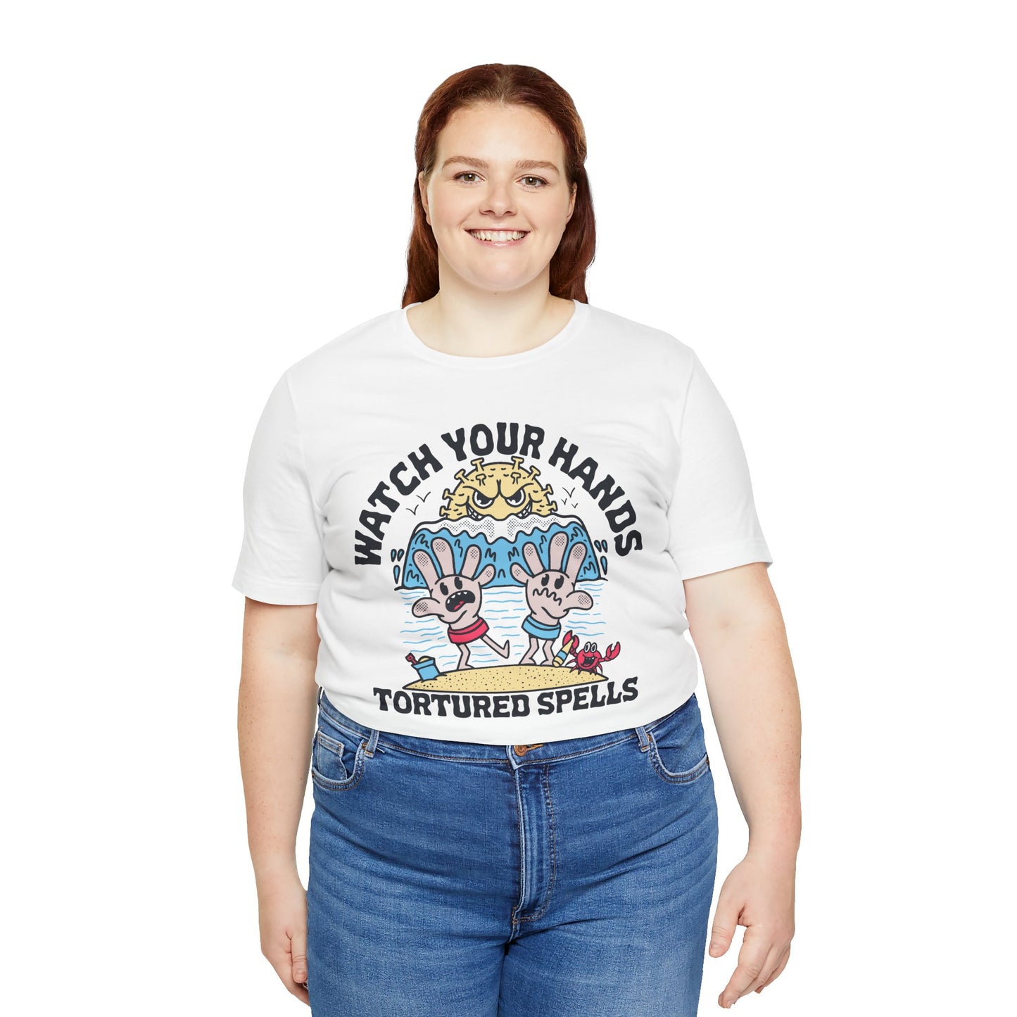 Watch Your Hands (Wash Your Hands, Coronavirus Reference), Unisex, White/Black Jersey, Short Sleeve Tee
