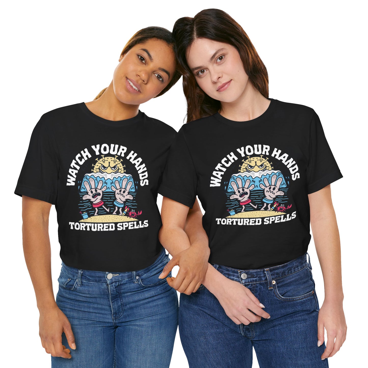 Watch Your Hands (Wash Your Hands, Coronavirus Reference), Unisex, Black/White Jersey, Short Sleeve Tee