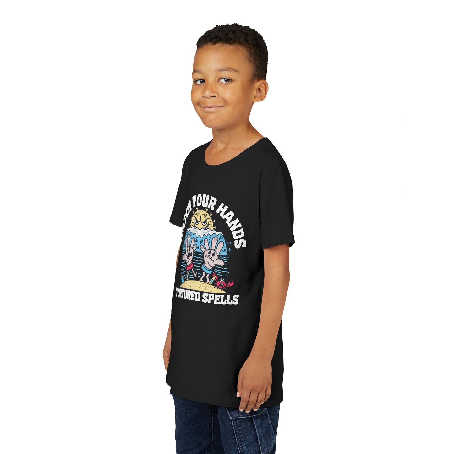 Watch Your Hands (Wash Your Hands, Coronavirus Reference), Youth, Black/White Short Sleeve Tee