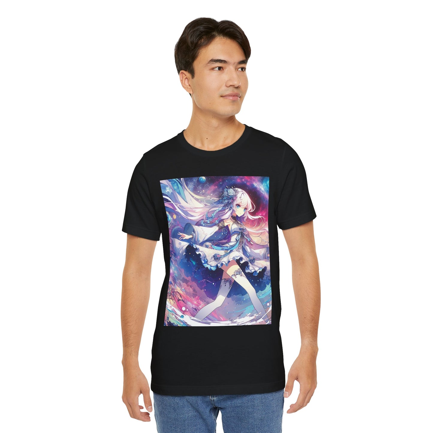 Anime Space Girl, Unisex, Black Jersey, Short Sleeve Tee