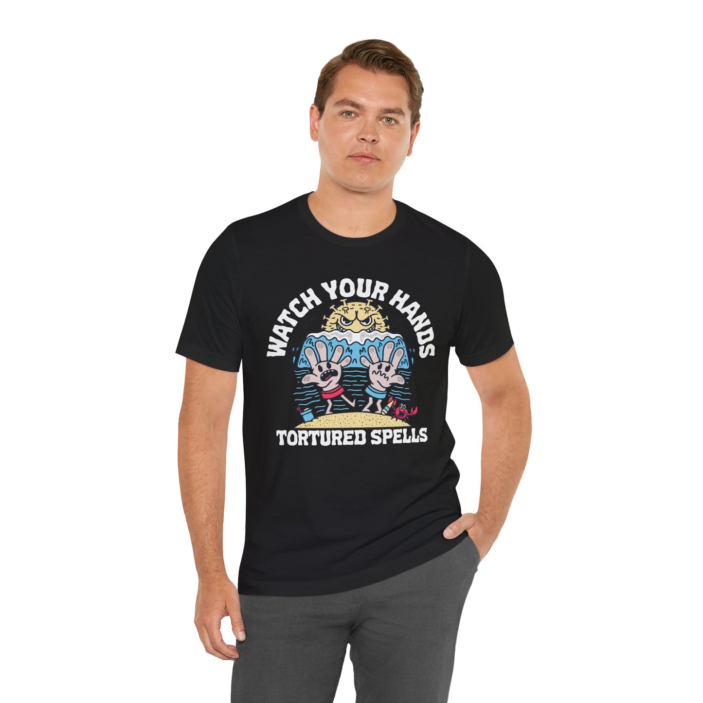 Watch Your Hands (Wash Your Hands, Coronavirus Reference), Unisex, White/Black Jersey, Short Sleeve Tee