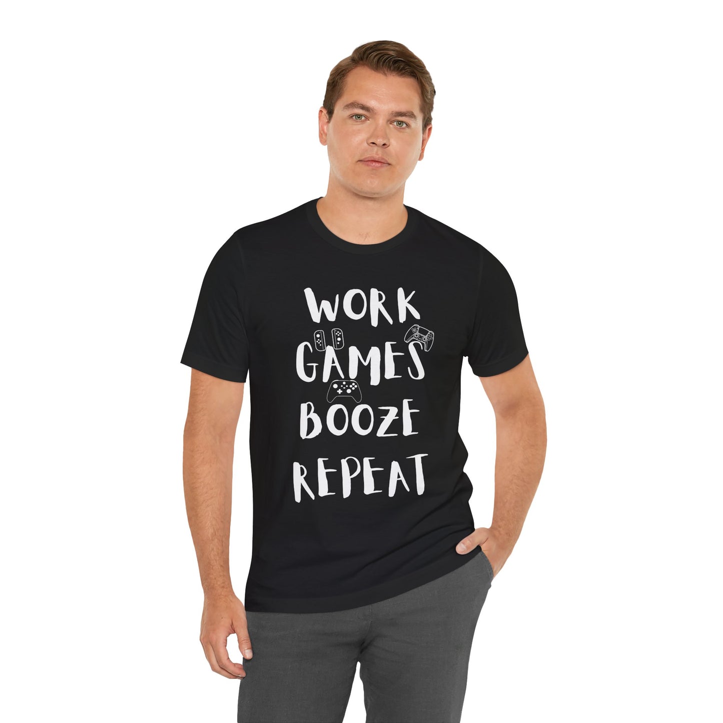 Adult Repeat Tee, Unisex, Black Jersey, Short Sleeve Tee