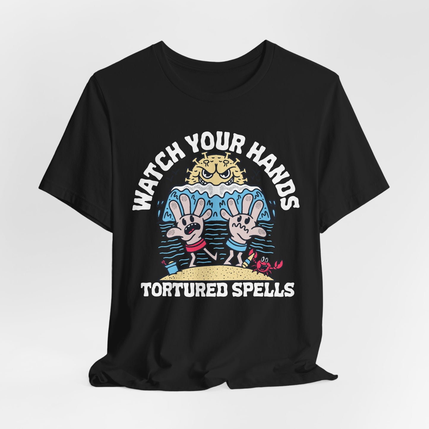 Watch Your Hands (Wash Your Hands, Coronavirus Reference), Unisex, Black/White Jersey, Short Sleeve Tee