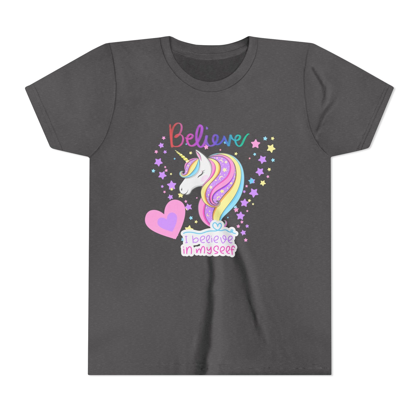 Unicorn, Youth, White/Black/Gray Short Sleeve Tee, Digitally-Printed by Awkward Styles
