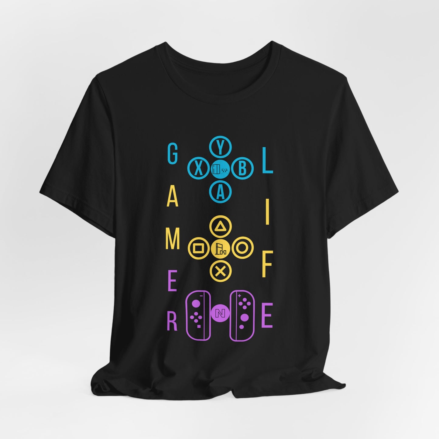 Gamer Life, Buttons Version, Unisex, Black Jersey, Short Sleeve Tee