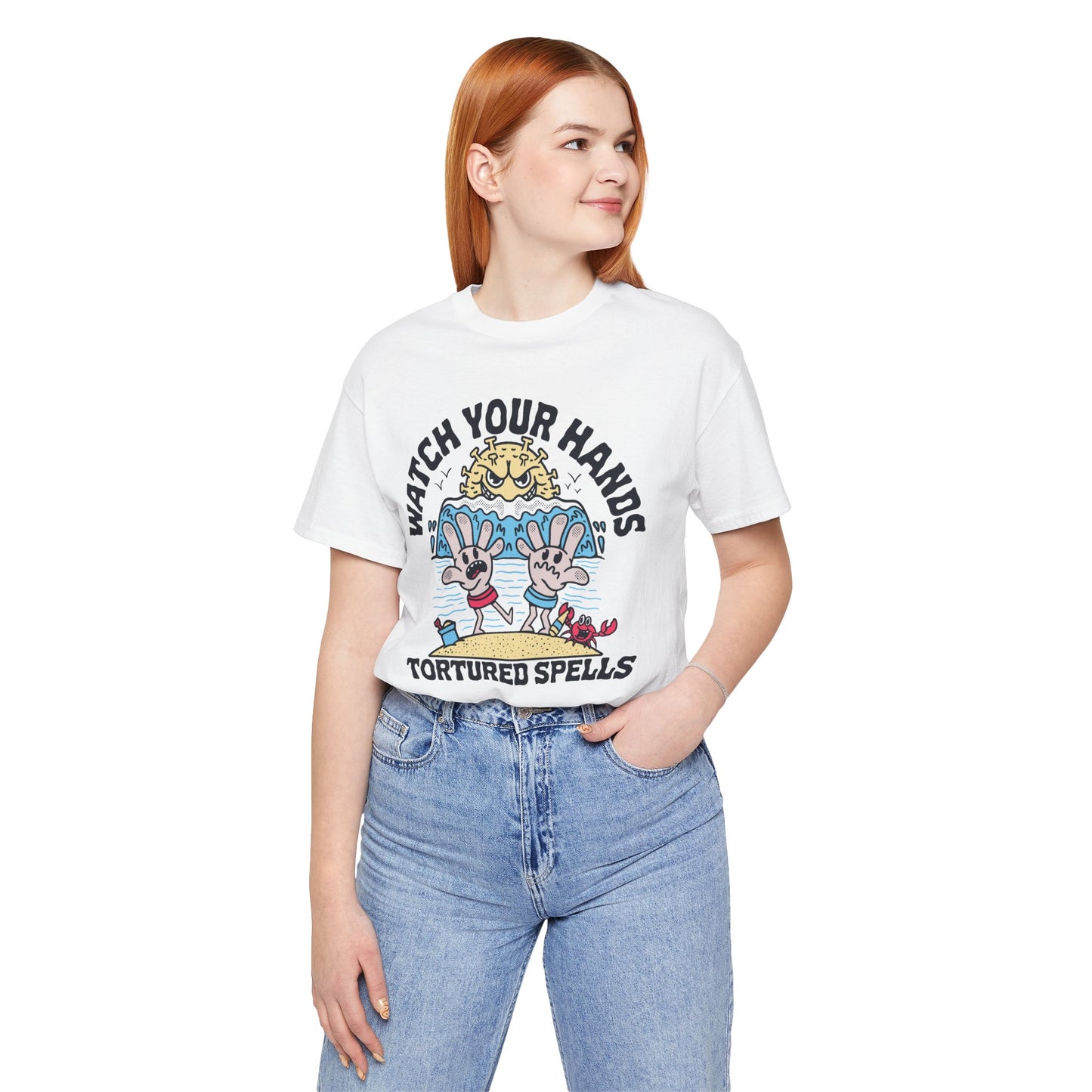 Watch Your Hands (Wash Your Hands, Coronavirus Reference), Unisex, Black/White Jersey, Short Sleeve Tee