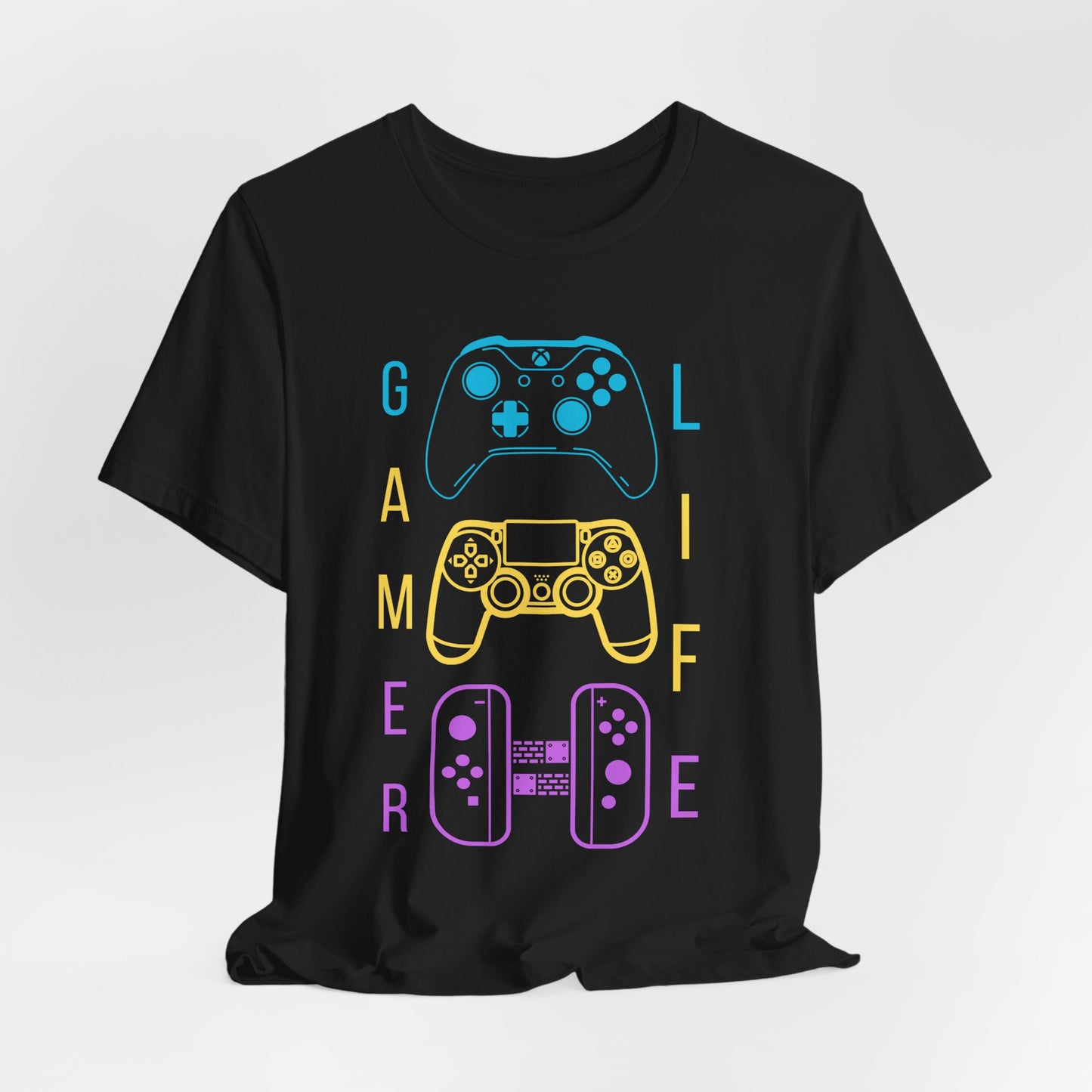 Gamer Life, Controllers Version, Unisex, Black Jersey, Short Sleeve Tee