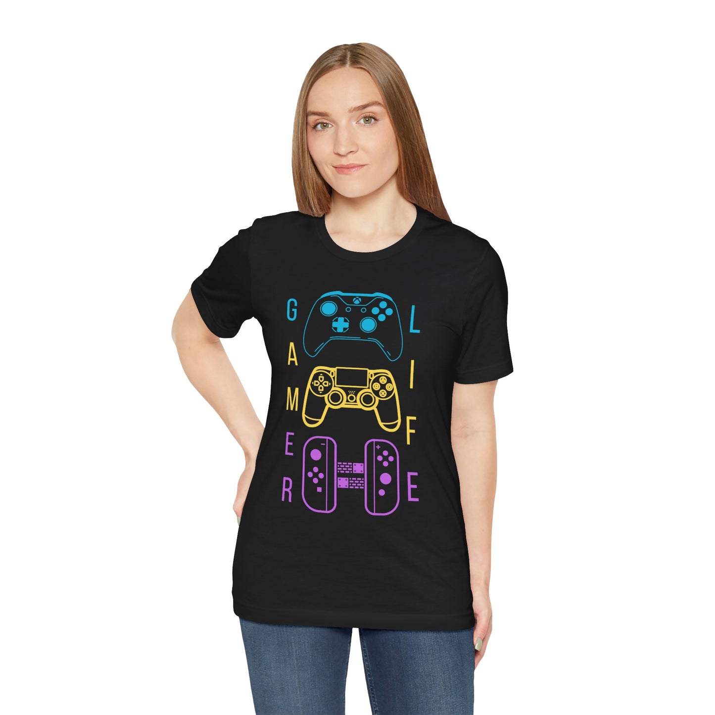 Gamer Life, Controllers Version, Unisex, Black Jersey, Short Sleeve Tee