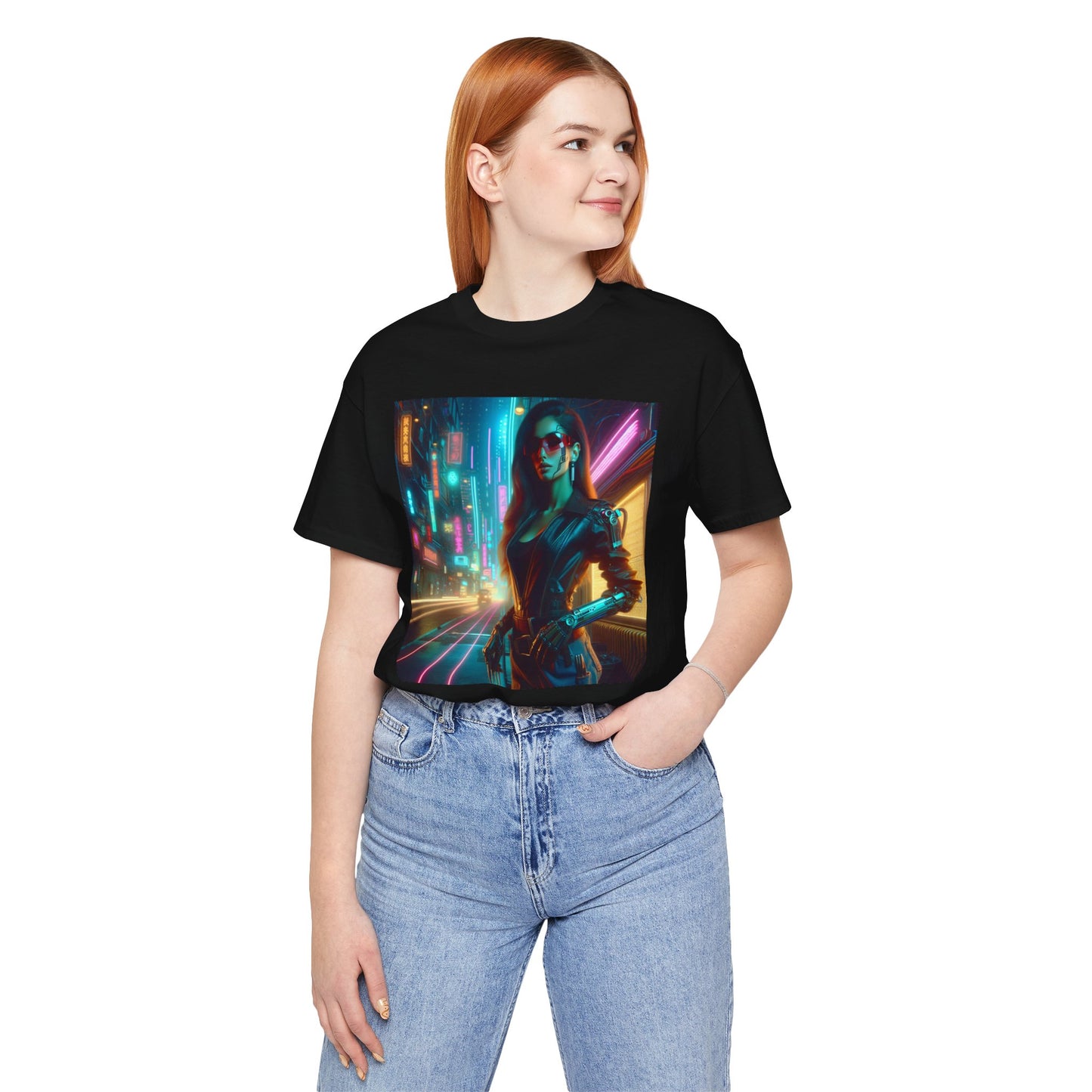 Cyber Lady, Unisex, Black Jersey, Short Sleeve Tee