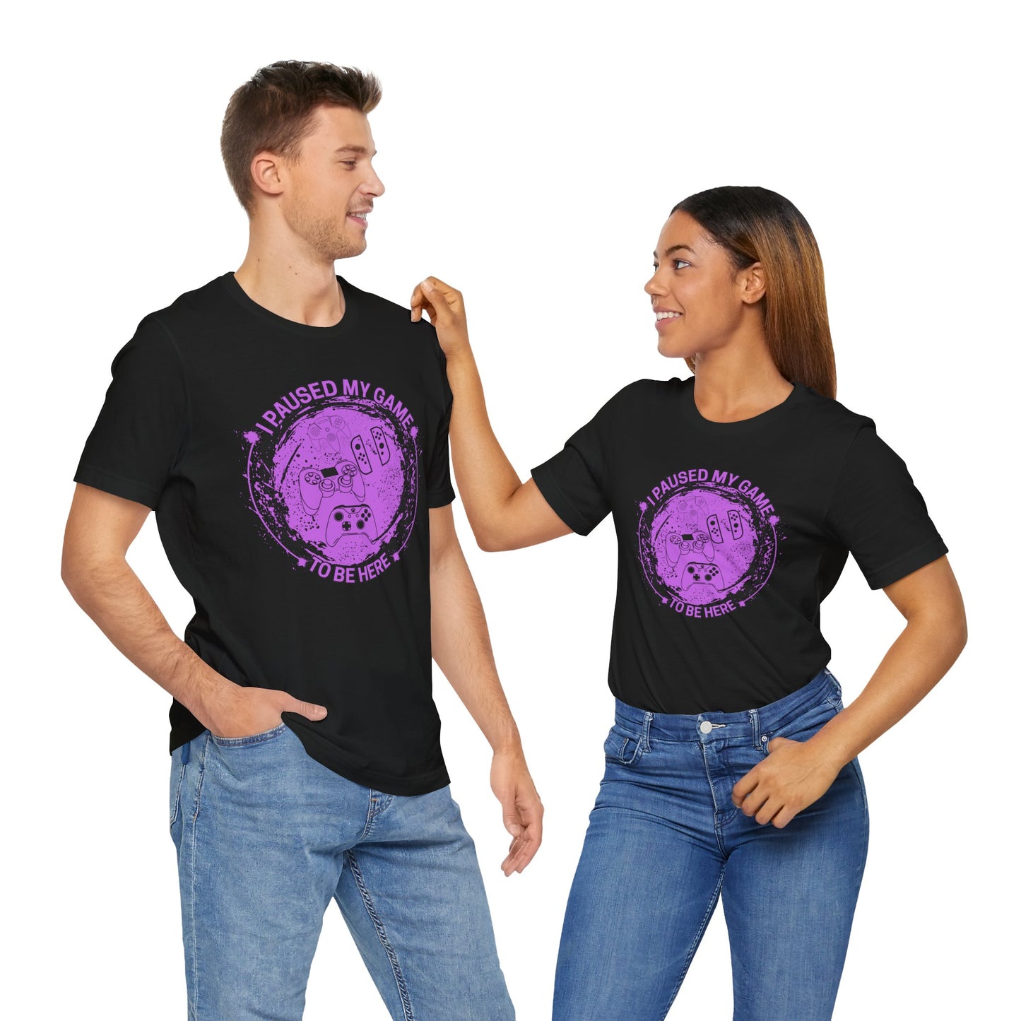 I PAUSED MY GAME TO BE HERE, Unisex, Black Jersey, Short Sleeve Tee
