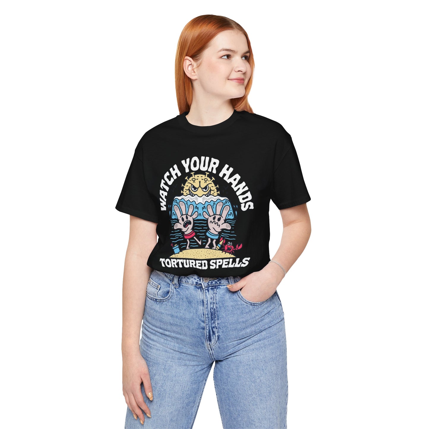 Watch Your Hands (Wash Your Hands, Coronavirus Reference), Unisex, Black/White Jersey, Short Sleeve Tee