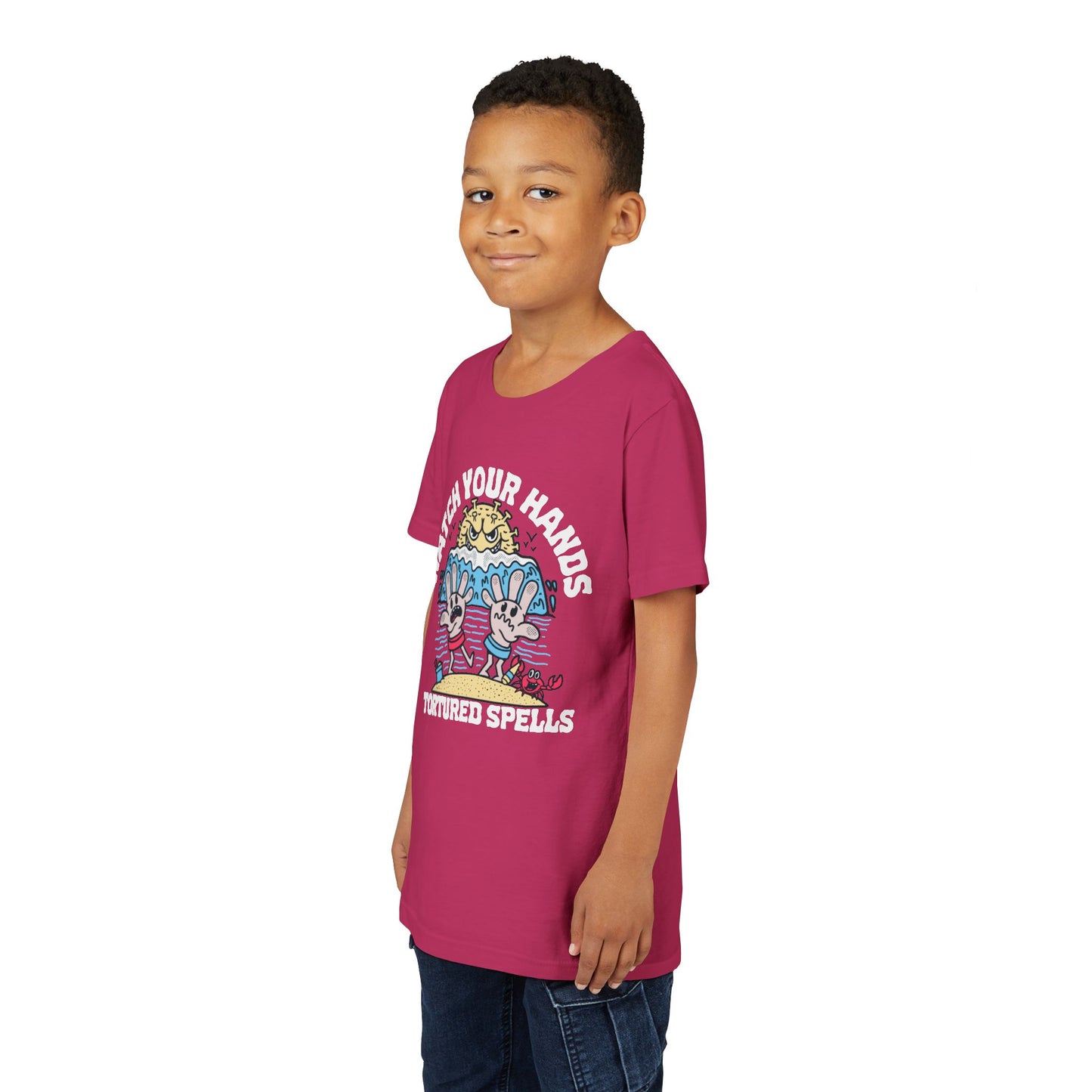 Watch Your Hands (Wash Your Hands, Coronavirus Reference), Youth, Black/White Short Sleeve Tee