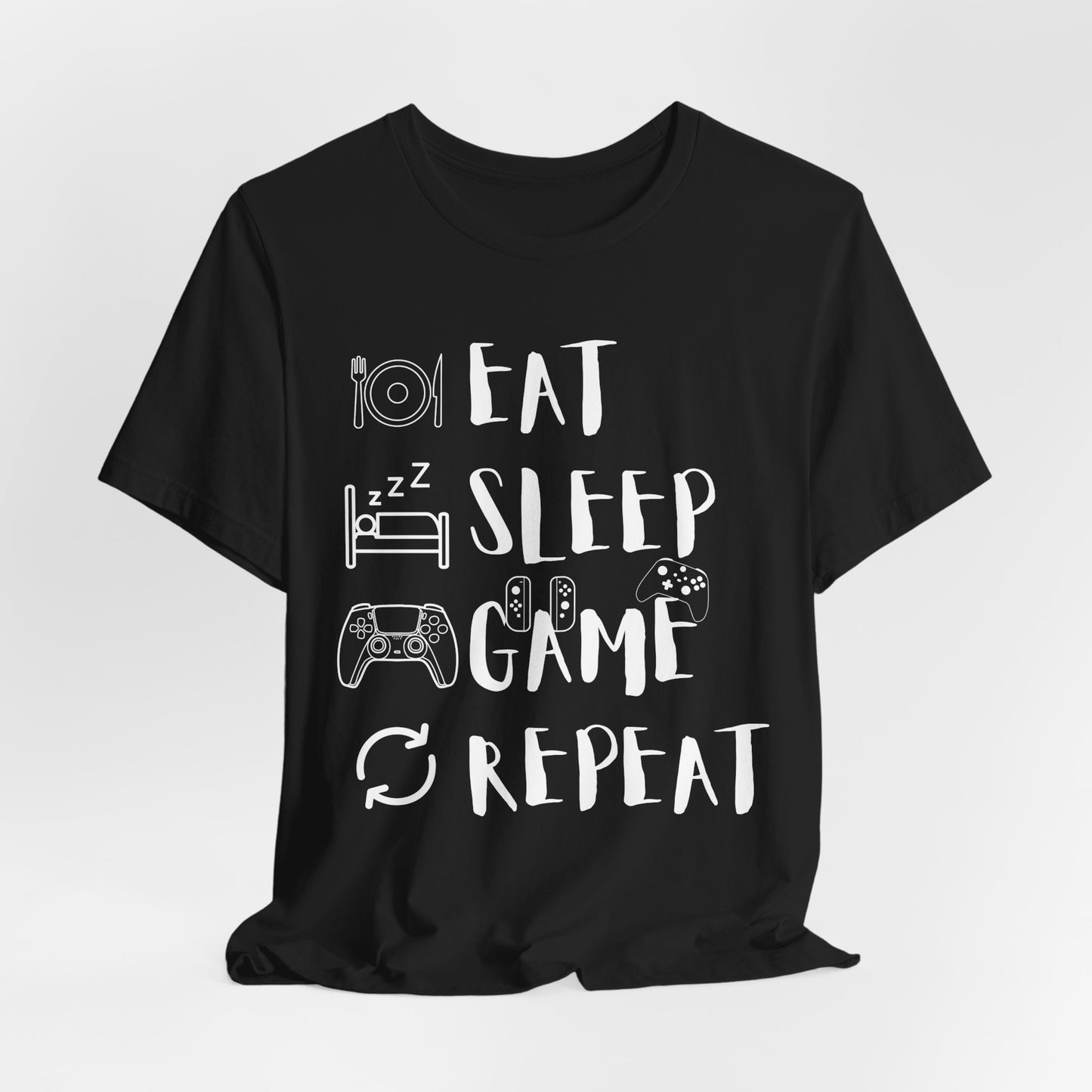 Gaming Repeat Tee, Unisex, Black Jersey, Short Sleeve Tee