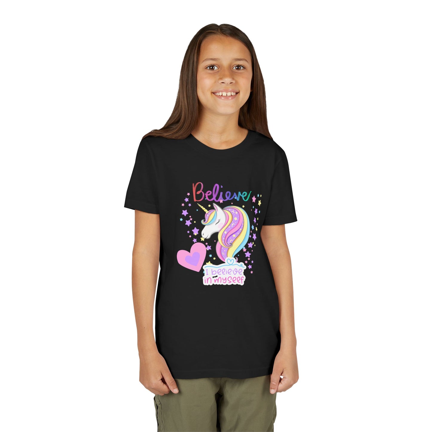 Unicorn, Youth, White/Black/Gray Short Sleeve Tee, Digitally-Printed by Awkward Styles