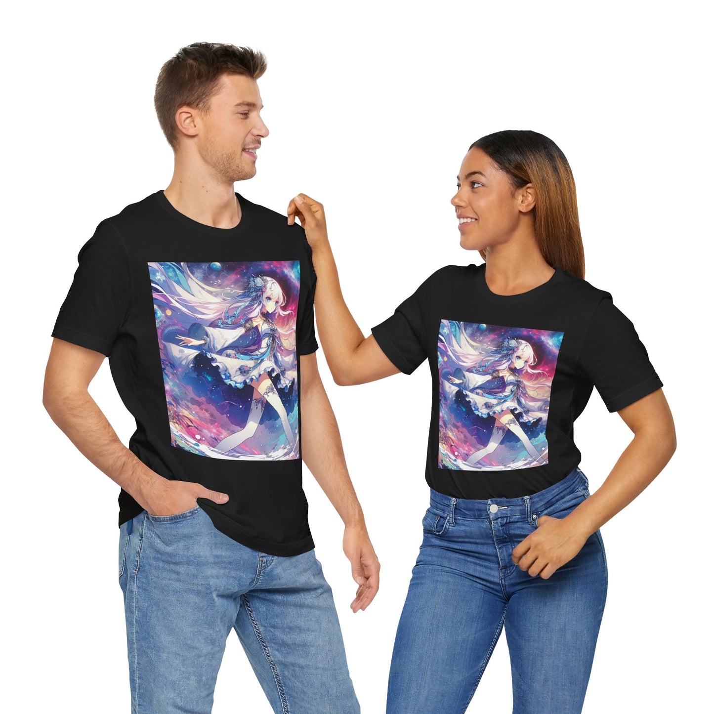 Anime Space Girl, Unisex, Black Jersey, Short Sleeve Tee