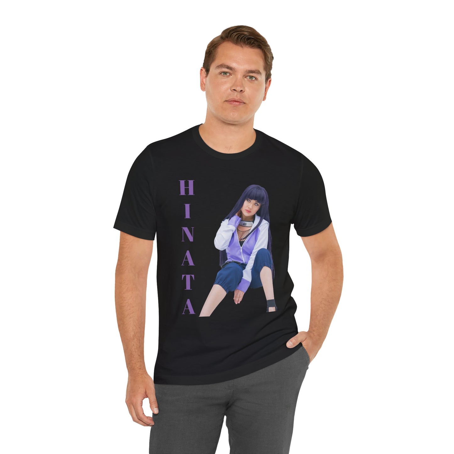 HINATA (NARUTO) COSPLAY, Unisex, Black Jersey, Short Sleeve Tee